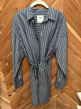 Abercrombie & Fitch Blue Stripe Button-Up Shirt Dress Medium Tall